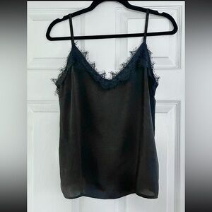 Love Sadie Black Eyelash Lace Trim Satin Cami